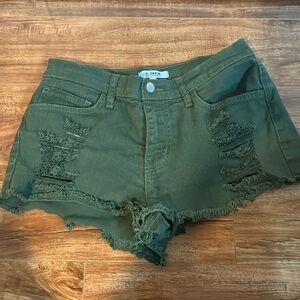 Army green denim shorts
